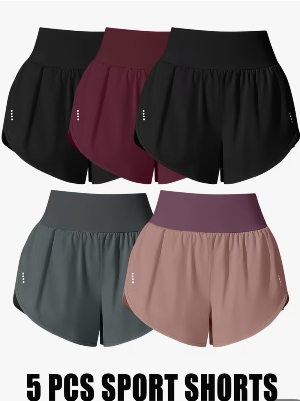 5-Pack Women’s Athletic Shorts - Black, Burgundy, Gray, Mauve, Dusty Rose NWOT